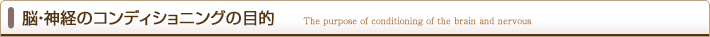 脳・神経のコンディショニングの目的